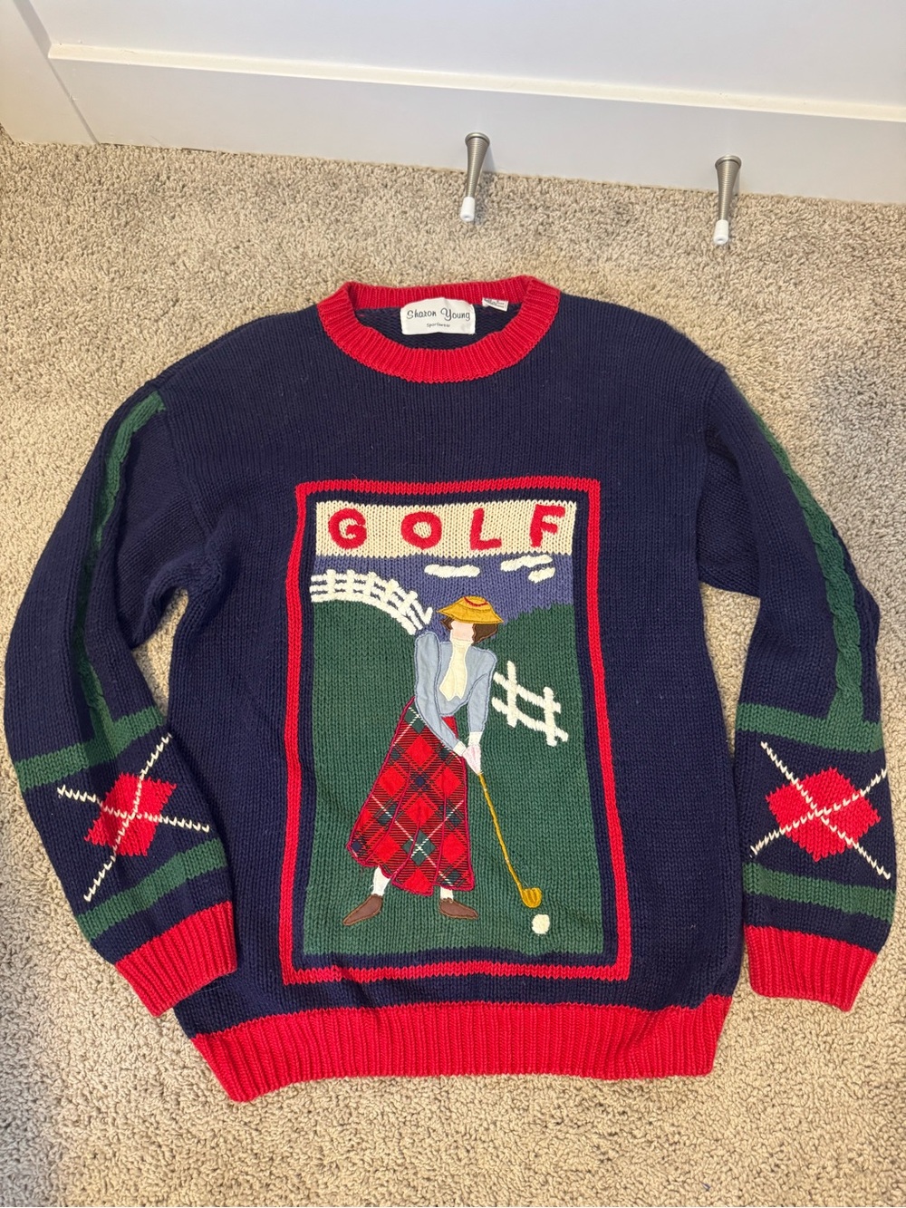 Vintage 90s Navy & Red Golf Knit Crewneck Sweater